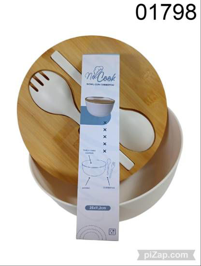 Imagen de ENSALADERA CON TAPA DE BAMBOO Y CUBIERTOS 25X11.2CM 3.26